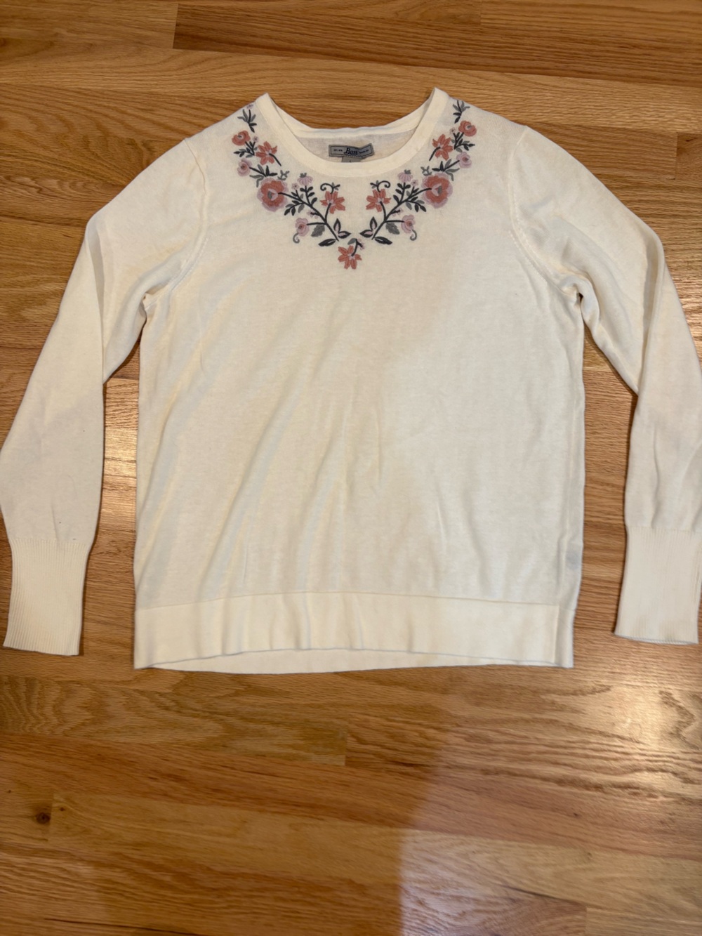 Bass 100% Cotton & Embroidered Floral Crewneck Sweater Sz L